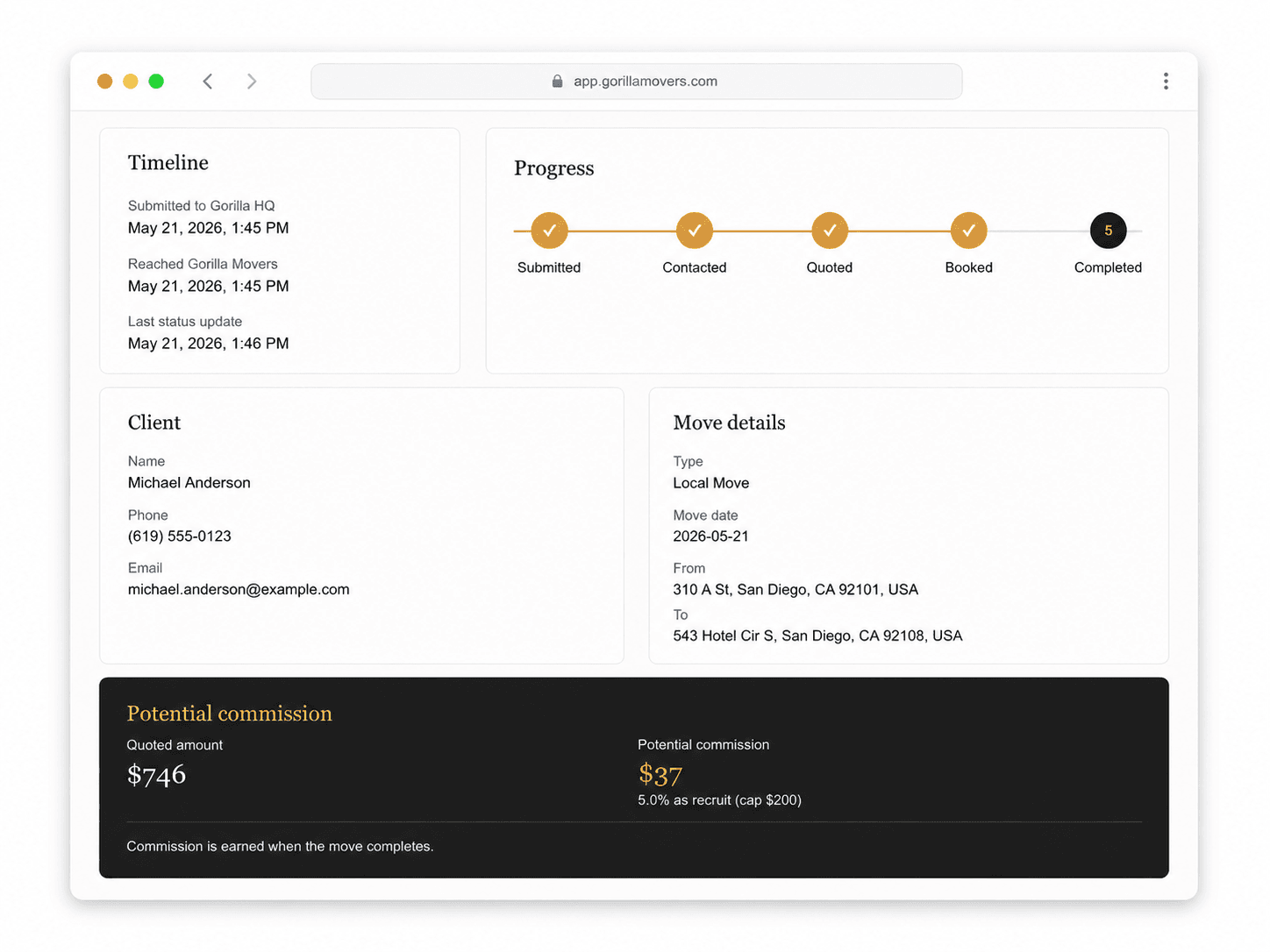 Gorilla HQ dashboard detail view